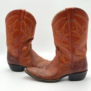Vintage Leather Cowboy Boots Mens 10 Western Embroidered Brown Rodeo Nashville